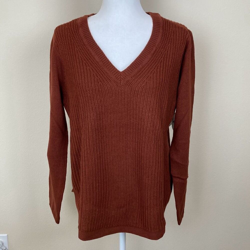 RD Style‎ Rust Brown V-Neck Shaker Knit Sweater Stitch Fix Exclusive Large